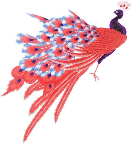 Sew On Peacock Embroidery Patch Lace Large Embroidered Applique Bird Patches for Clothing Parches Bordados Dress, Chi-pao DIY (red) in Saudi Arabia