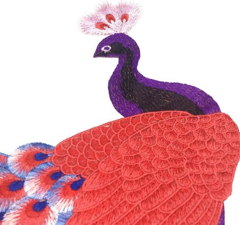 Sew On Peacock Embroidery Patch Lace Large Embroidered Applique Bird Patches for Clothing Parches Bordados Dress, Chi-pao DIY (red) in Saudi Arabia