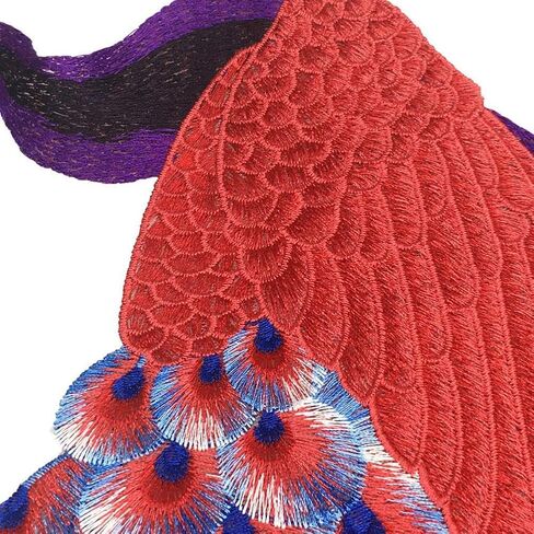 Sew On Peacock Embroidery Patch Lace Large Embroidered Applique Bird Patches for Clothing Parches Bordados Dress, Chi-pao DIY (red) in Saudi Arabia