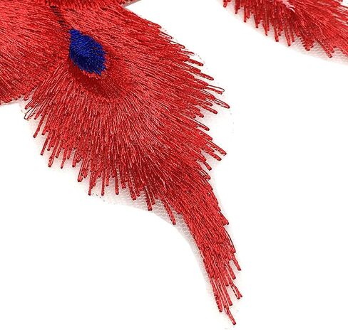 Sew On Peacock Embroidery Patch Lace Large Embroidered Applique Bird Patches for Clothing Parches Bordados Dress, Chi-pao DIY (red) in Saudi Arabia