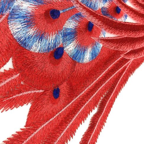 Sew On Peacock Embroidery Patch Lace Large Embroidered Applique Bird Patches for Clothing Parches Bordados Dress, Chi-pao DIY (red) in Saudi Arabia