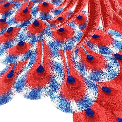 Sew On Peacock Embroidery Patch Lace Large Embroidered Applique Bird Patches for Clothing Parches Bordados Dress, Chi-pao DIY (red) in Saudi Arabia