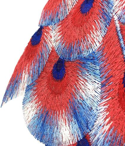 Sew On Peacock Embroidery Patch Lace Large Embroidered Applique Bird Patches for Clothing Parches Bordados Dress, Chi-pao DIY (red) in Saudi Arabia