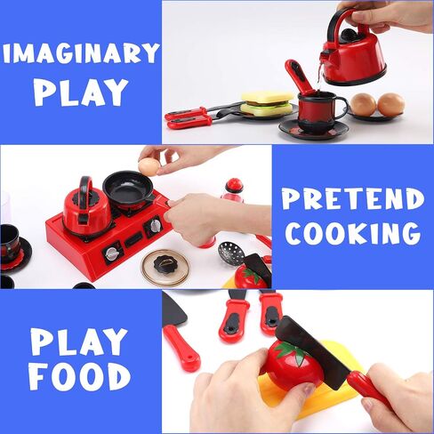 44 Pieces Kids Kitchen Toy Accessories, Mini Breakfast Stove Top Appliances Playset with Fake Cookware, Pretend Play Food, and Utensils in Saudi Arabia