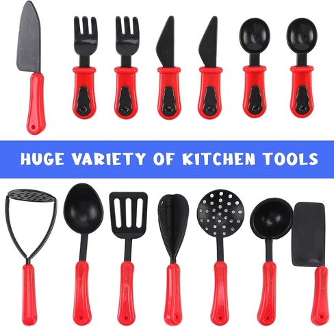 44 Pieces Kids Kitchen Toy Accessories, Mini Breakfast Stove Top Appliances Playset with Fake Cookware, Pretend Play Food, and Utensils in Saudi Arabia