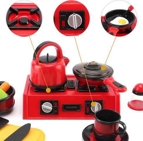 44 Pieces Kids Kitchen Toy Accessories, Mini Breakfast Stove Top Appliances Playset with Fake Cookware, Pretend Play Food, and Utensils in Saudi Arabia