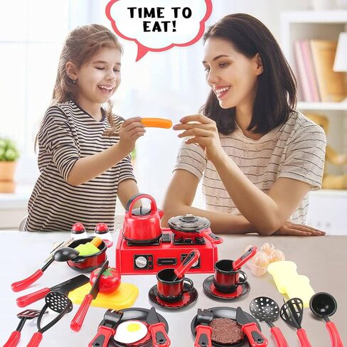 44 Pieces Kids Kitchen Toy Accessories, Mini Breakfast Stove Top Appliances Playset with Fake Cookware, Pretend Play Food, and Utensils in Saudi Arabia