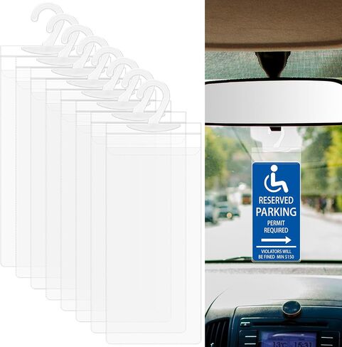 DIVINA VITAE 8Pack Handicapped Placard Holder 13.8 x 5 Inch Disabled Parking Permit Holder with Large Plastic Hanger, Ultra Transparent Handicap Parking Placard Holder for Handicap Parking in Saudi Arabia