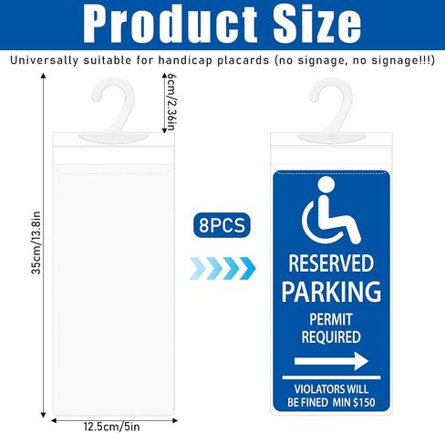 DIVINA VITAE 8Pack Handicapped Placard Holder 13.8 x 5 Inch Disabled Parking Permit Holder with Large Plastic Hanger, Ultra Transparent Handicap Parking Placard Holder for Handicap Parking in Saudi Arabia