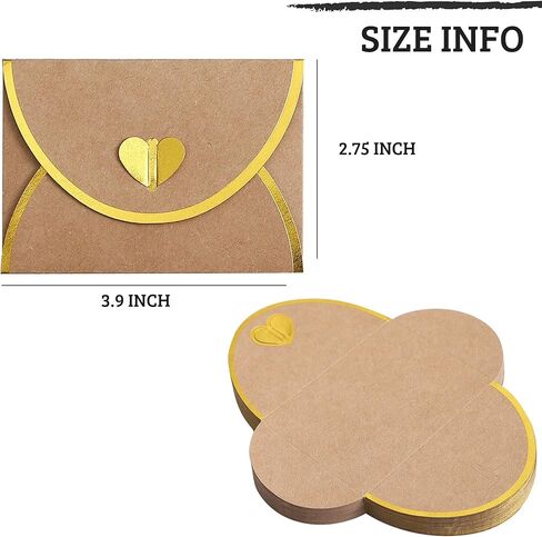 مغلفات بطاقات الهدايا مع مشبك ذهبي على شكل قلب - 48 قطعة - مظاريف كرافت صغيرة بحدود ذهبية، مغلف صغير بألوان متنوعة لبطاقات الملاحظات، وبطاقات العمل، والزفاف، 3.9 × 2.75 بوصة in Kuwait