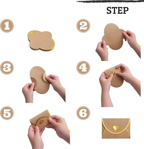 مغلفات بطاقات الهدايا مع مشبك ذهبي على شكل قلب - 48 قطعة - مظاريف كرافت صغيرة بحدود ذهبية، مغلف صغير بألوان متنوعة لبطاقات الملاحظات، وبطاقات العمل، والزفاف، 3.9 × 2.75 بوصة in Kuwait