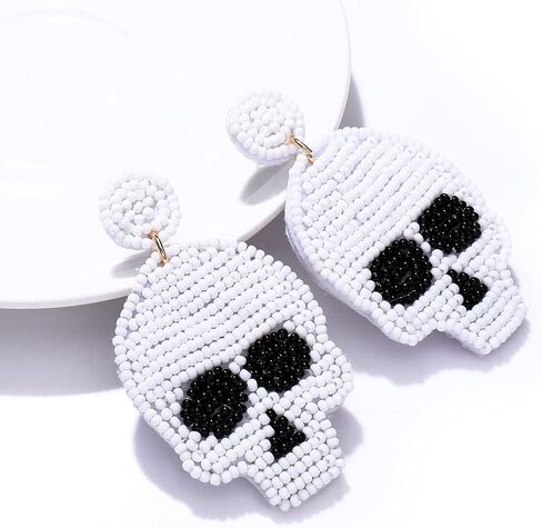 NLCAC الهالوين أقراط الجمجمة المطرزة بيان مخيف السكر هيكل جمجمة مطرز أقراط متدلية مجوهرات الهالوين للنساء in Kuwait