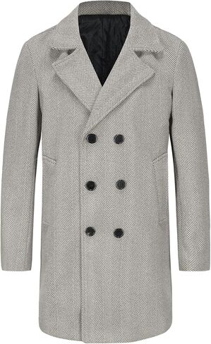 Lars Amadeus Double Breasted Trench Coats for Men's Herringbone Printed Notched Collar Winter Overcoats in Saudi Arabia