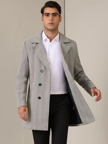 Lars Amadeus Double Breasted Trench Coats for Men's Herringbone Printed Notched Collar Winter Overcoats in Saudi Arabia