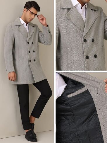 Lars Amadeus Double Breasted Trench Coats for Men's Herringbone Printed Notched Collar Winter Overcoats in Saudi Arabia