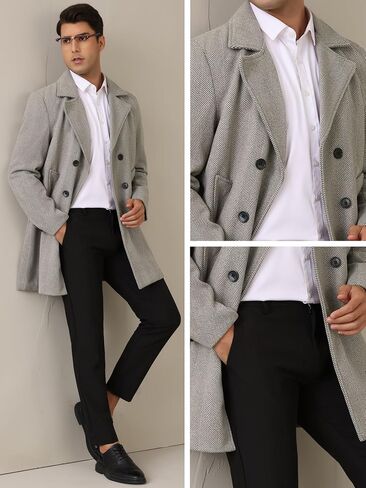 Lars Amadeus Double Breasted Trench Coats for Men's Herringbone Printed Notched Collar Winter Overcoats in Saudi Arabia
