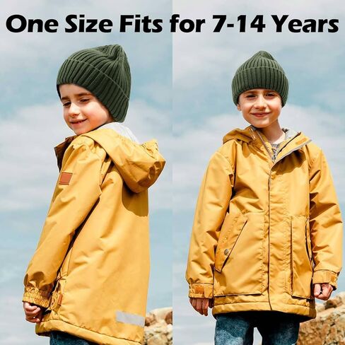 ACTLATI Kids Merino Wool Beanie Hat Winter Boys Girls Ribbed Knit Beanies Caps Unisex Cuffed Skull Caps 7-14 Years in Kuwait