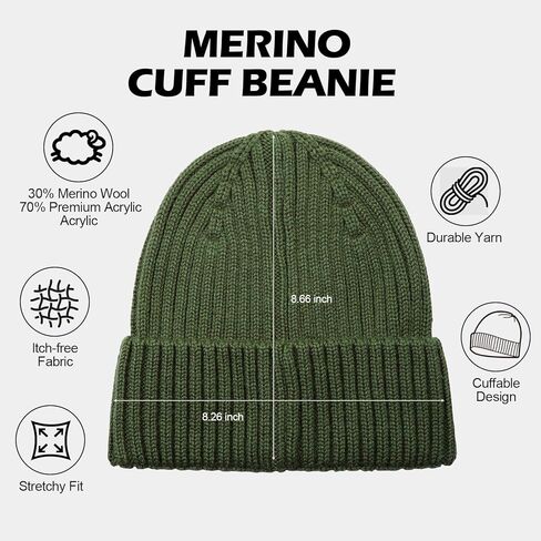 ACTLATI Kids Merino Wool Beanie Hat Winter Boys Girls Ribbed Knit Beanies Caps Unisex Cuffed Skull Caps 7-14 Years in Kuwait