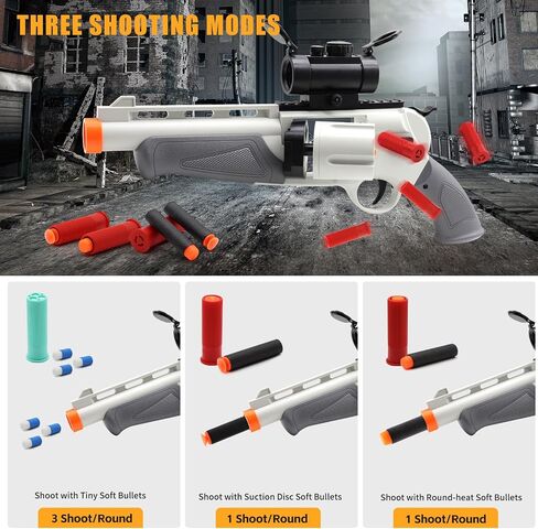 Toy Gun Revolver with 50 Soft Bullets, 14 Shells and 1 Sight, Toy Guns for Boys Kids Adults Toy Foam Blasters & Guns, Educational Shooting Model, Gifts for Christmas Halloween Birthday 8+ in Kuwait