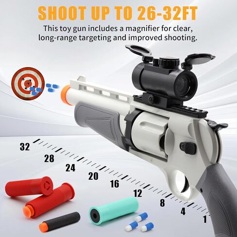 Toy Gun Revolver with 50 Soft Bullets, 14 Shells and 1 Sight, Toy Guns for Boys Kids Adults Toy Foam Blasters & Guns, Educational Shooting Model, Gifts for Christmas Halloween Birthday 8+ in Kuwait