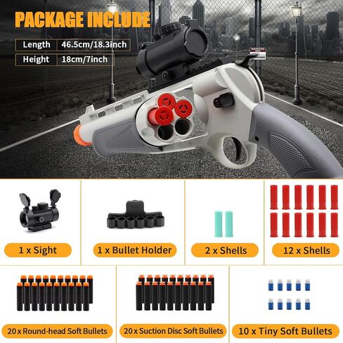Toy Gun Revolver with 50 Soft Bullets, 14 Shells and 1 Sight, Toy Guns for Boys Kids Adults Toy Foam Blasters & Guns, Educational Shooting Model, Gifts for Christmas Halloween Birthday 8+ in Kuwait