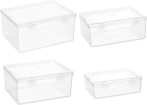 BENECREAT 4 Sizes Bead Storage Organizer Box, Rectangle Clear PP Plastic Box Containers, Dustproof Case with Hinged Lid for Cards, Beads and Craft Supplies in Saudi Arabia