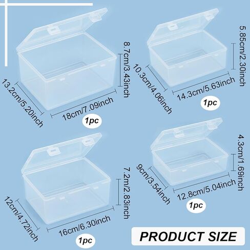 BENECREAT 4 Sizes Bead Storage Organizer Box, Rectangle Clear PP Plastic Box Containers, Dustproof Case with Hinged Lid for Cards, Beads and Craft Supplies in Saudi Arabia