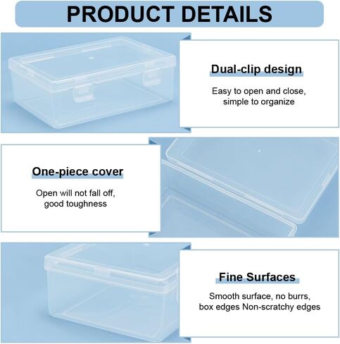 BENECREAT 4 Sizes Bead Storage Organizer Box, Rectangle Clear PP Plastic Box Containers, Dustproof Case with Hinged Lid for Cards, Beads and Craft Supplies in Saudi Arabia