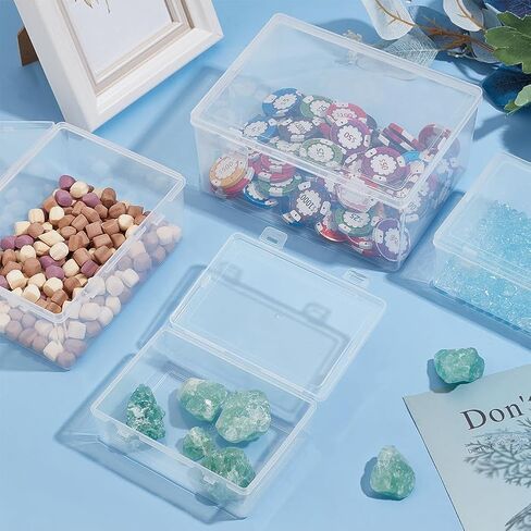 BENECREAT 4 Sizes Bead Storage Organizer Box, Rectangle Clear PP Plastic Box Containers, Dustproof Case with Hinged Lid for Cards, Beads and Craft Supplies in Saudi Arabia