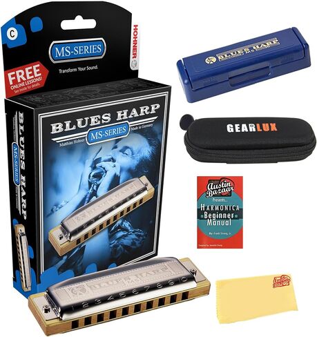Hohner Harmonica 532 Blues Harp MS - حزمة مفتاح C مع حافظة بسحاب، ودليل هارمونيكا للمبتدئين، وقماش تلميع أوستن بازار in Saudi Arabia