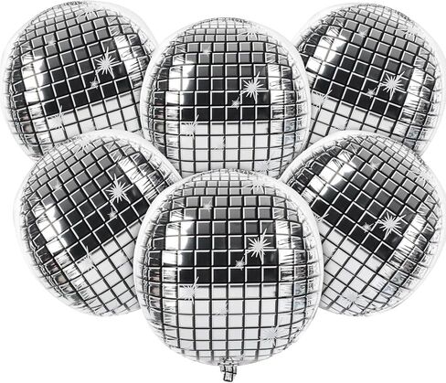 MCPINKY 6PCS Disco Ball Ballons, 25" Disco Foil Ballons Aluminum Helium Balloons Large Metallic Balloons for 80s 90s Dance Party Birthday Wedding in Kuwait