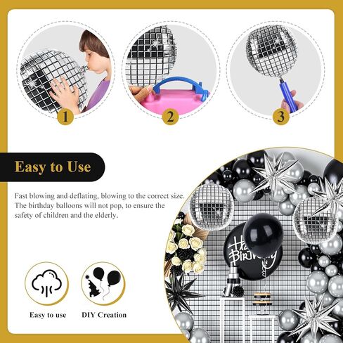 MCPINKY 6PCS Disco Ball Ballons, 25" Disco Foil Ballons Aluminum Helium Balloons Large Metallic Balloons for 80s 90s Dance Party Birthday Wedding in Kuwait