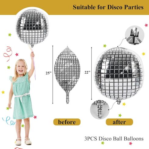 MCPINKY 6PCS Disco Ball Ballons, 25" Disco Foil Ballons Aluminum Helium Balloons Large Metallic Balloons for 80s 90s Dance Party Birthday Wedding in Saudi Arabia