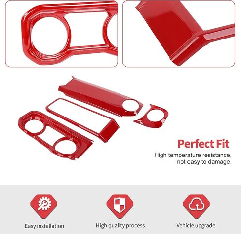 Jimen Fit for Jeep Wrangler JL JLU & Gladiator JT 2024-2025, 4PCS Center Console Dash Trim & Dashboard Cover Navigation Panel Interior Overlay (Red Carbon Fiber) in Kuwait