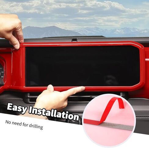 Jimen Fit for Jeep Wrangler JL JLU & Gladiator JT 2024-2025, 4PCS Center Console Dash Trim & Dashboard Cover Navigation Panel Interior Overlay (Red Carbon Fiber) in Kuwait