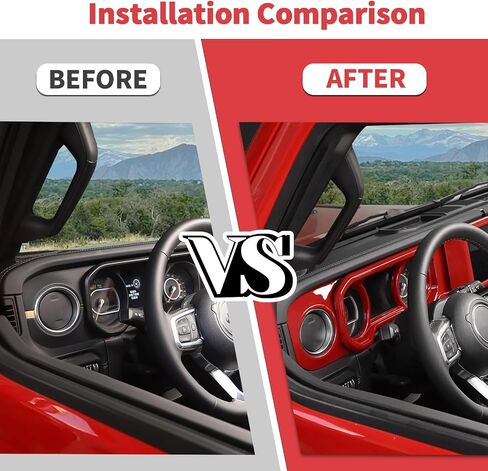 Jimen Fit for Jeep Wrangler JL JLU & Gladiator JT 2024-2025, 4PCS Center Console Dash Trim & Dashboard Cover Navigation Panel Interior Overlay (Red Carbon Fiber) in Kuwait