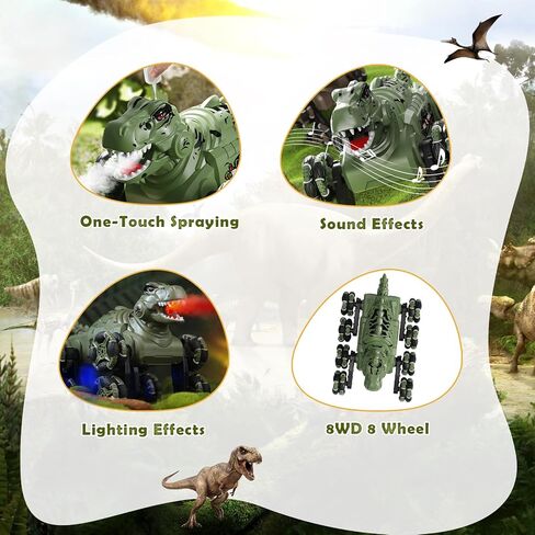 سيارة ديناصور بجهاز تحكم عن بعد 8WD، سيارة بهلوانية تعمل بالتحكم عن بعد تدور 360 درجة، سيارة ديناصور مع رذاذ وضوء وصوت ومركبة ديناصور 2.4 جيجا هرتز للأولاد والبنات من عمر 6 إلى 12 عامًا in Saudi Arabia