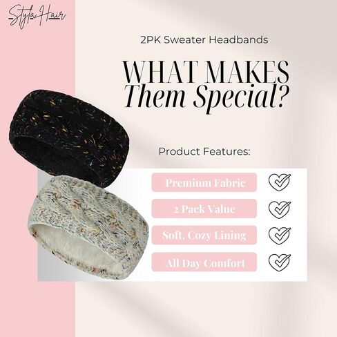 Styla Hair Ear Muffs الشتاء النساء متماسكة عصابات الرأس الدافئة الناعمة سميكة الصوف مبطنة تدفئة الأذن للنساء عقال 2pk الشتاء عصابات الرأس للنساء (الوردي الأرجواني) in Kuwait