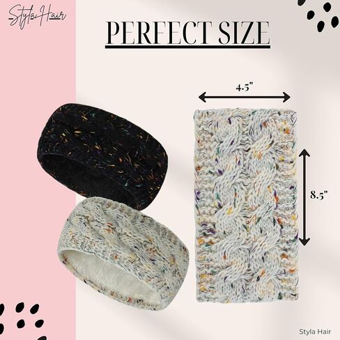 Styla Hair Ear Muffs الشتاء النساء متماسكة عصابات الرأس الدافئة الناعمة سميكة الصوف مبطنة تدفئة الأذن للنساء عقال 2pk الشتاء عصابات الرأس للنساء (الوردي الأرجواني) in Kuwait