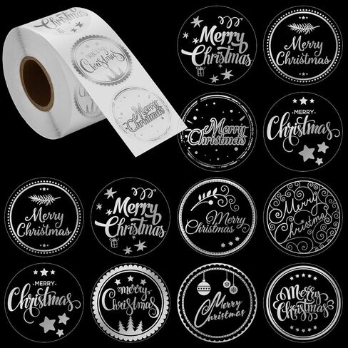 Outus 500 Pieces Merry Christmas Stickers Labels Christmas Circle Label Envelope Seal Sticker 1.38in Adhesive Xmas Decor Supplies with Christmas Elements for Envelope (Transparent) in Saudi Arabia