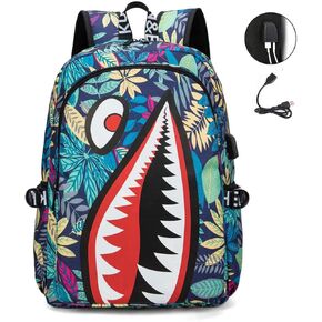 FENGJINRUHUA Shark Business USB Laptop Work Daypack Hiking Travel Shoulder Bags Camping Rucksack