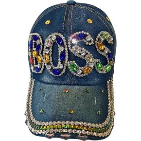 Popfizzy Bling Boss Baseball Cap for Women, Best Boss Gifts for Women, Multicolor Rhinestone Boss Hat, Gifts for Boss Women