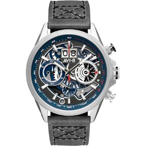 AVI-8 Mens 45mm Hawker Harrier Matador Chronograph Japanese Quartz Pilot Watch with Genuine Leather Strap AV-4065