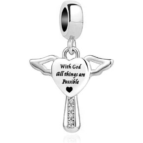 Heart Cross Guardian Angel Wing Birthday Gift for Grandma Sister Mom Bead Charms for Bracelet Necklace
