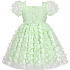 Sunny Fashion Girls Dress 3D Butterfly Pink Lace Top Sweet Square Collar