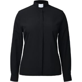 BLESSUME Women Clergy Tab Collared Shirt Long/Short Sleeve Button-Down Blouse