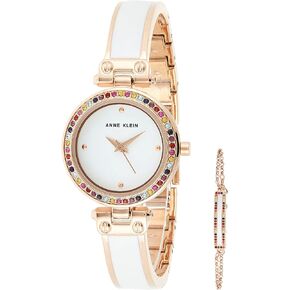 Anne Klein Women's Premium Crystal Accented Bangle Watch and Bracelet Set, AK/3974