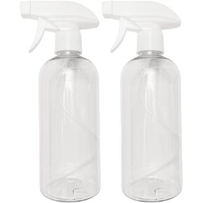 Plastic Spray Bottle (16oz/2-Pack) Empty Spray Bottles Crystal Clear and Refillable Container for Water, Essential Oils, Hair, Cleaning Products, Plants, Pet, BBQ, Adjustable Head Sprayer and Stream
