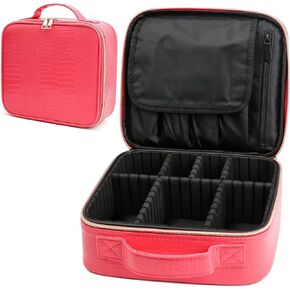 PU Leather Makeup travel organizer Crocodile Makeup Bag Portable Artist Storage Bag with Adjustable Dividers, Black