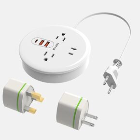 محول قابس السفر الأوروبي من DEPOW مع USB C، شريط طاقة للسفر في الاتحاد الأوروبي/المملكة المتحدة/الولايات المتحدة مع 3 منافذ و3 منافذ USB، محول منفذ من الولايات المتحدة إلى أوروبا مع سلك تمديد بطول 4 أقدام للسفر والرحلات البحرية وأساسيات النوم، أبيض in Kuwait